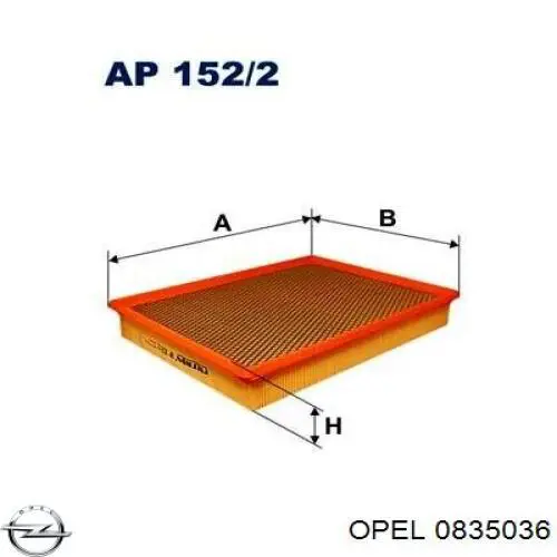 0835036 Opel filtro de aire