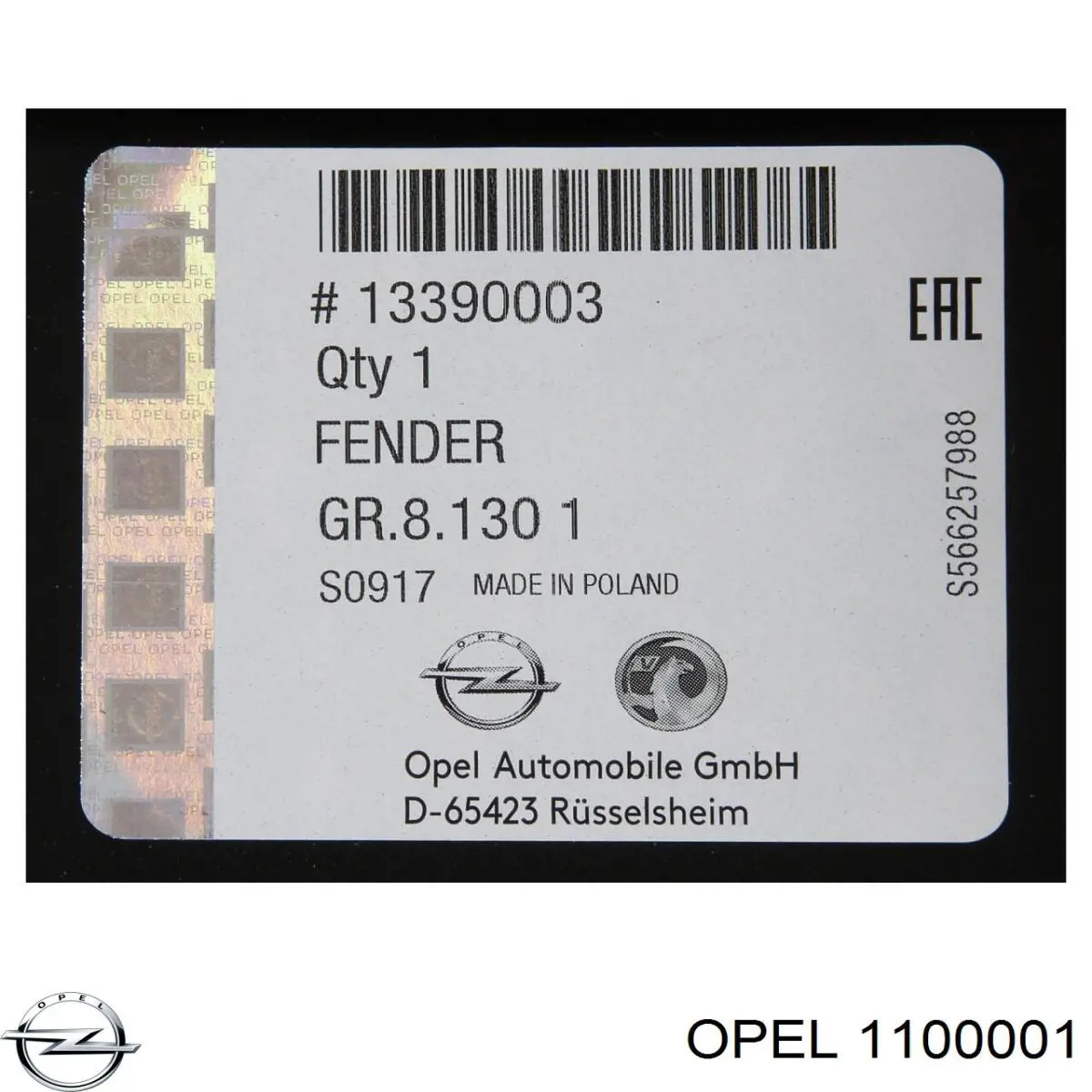 Guardabarros delanteros derecho Opel 1100001 precio, desde 81,38 EUR