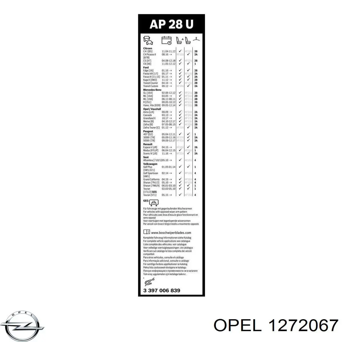 Comprar 1272067 Opel Escobillas delanteras