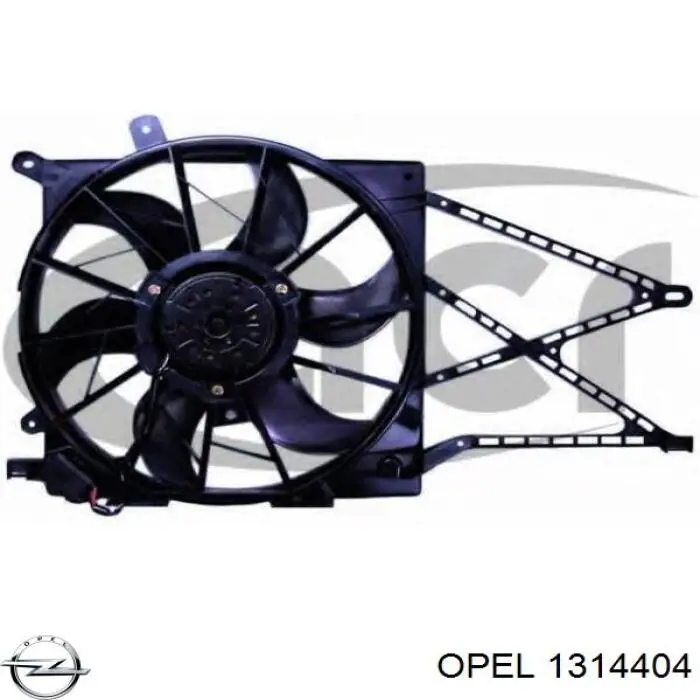 1314404 Opel difusor de radiador, ventilador de refrigeración, condensador del aire acondicionado, completo con motor y rodete