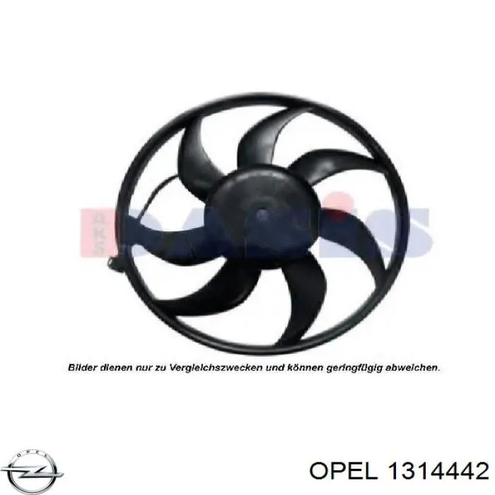 1314442 Opel difusor de radiador, ventilador de refrigeración, condensador del aire acondicionado, completo con motor y rodete