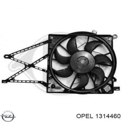 1314460 Opel difusor de radiador, ventilador de refrigeración, condensador del aire acondicionado, completo con motor y rodete