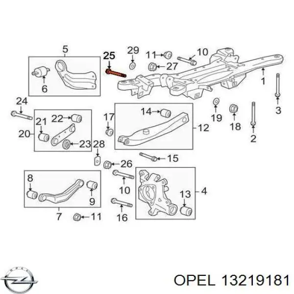 13219181 Opel perno, palanca de caída trasera, interior