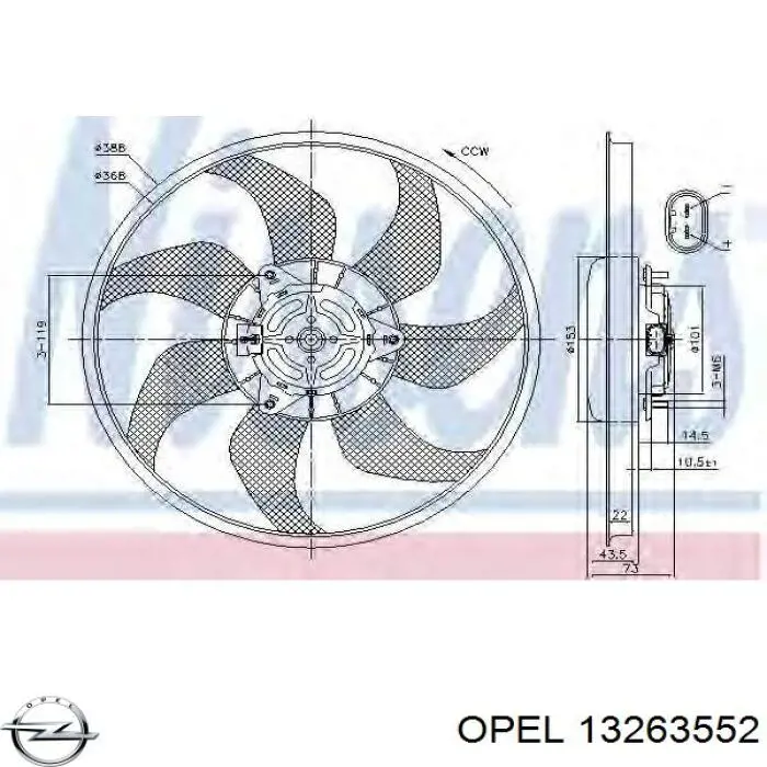 1341390 Opel ventilador (rodete +motor refrigeración del motor con electromotor completo)