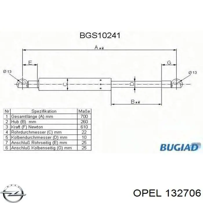 132706 Opel amortiguador de maletero