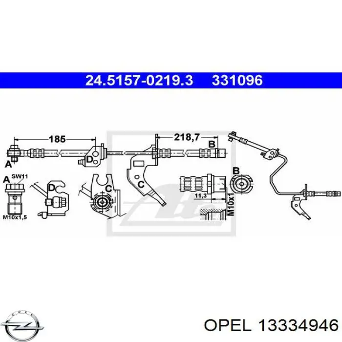 13334946 Opel tubo flexible de frenos trasero derecho