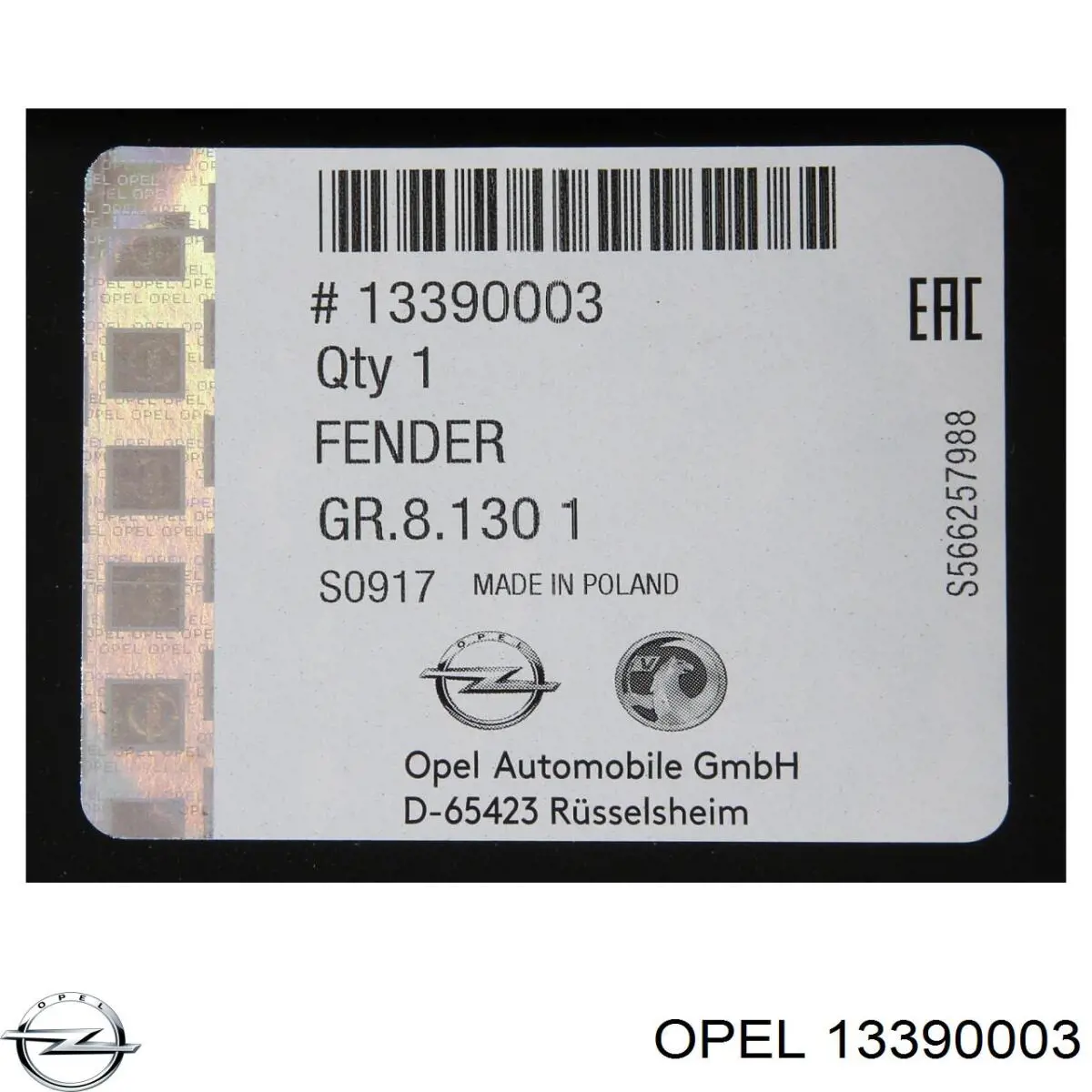 13390003 Opel guardabarros delantero derecho