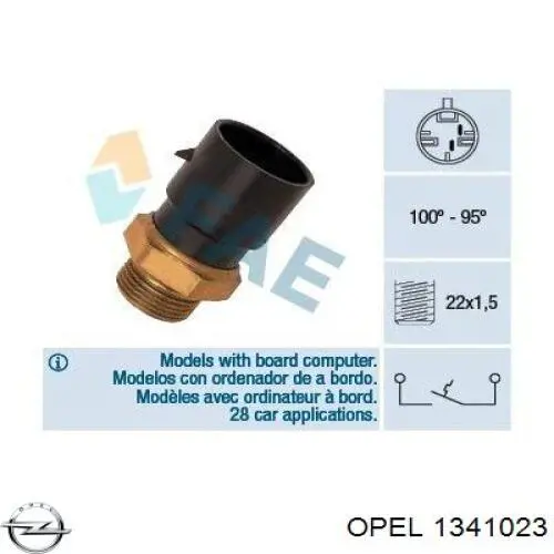 1341023 Opel sensor, temperatura del refrigerante (encendido el ventilador del radiador)