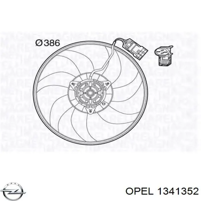 1341352 Opel ventilador (rodete +motor refrigeración del motor con electromotor derecho)