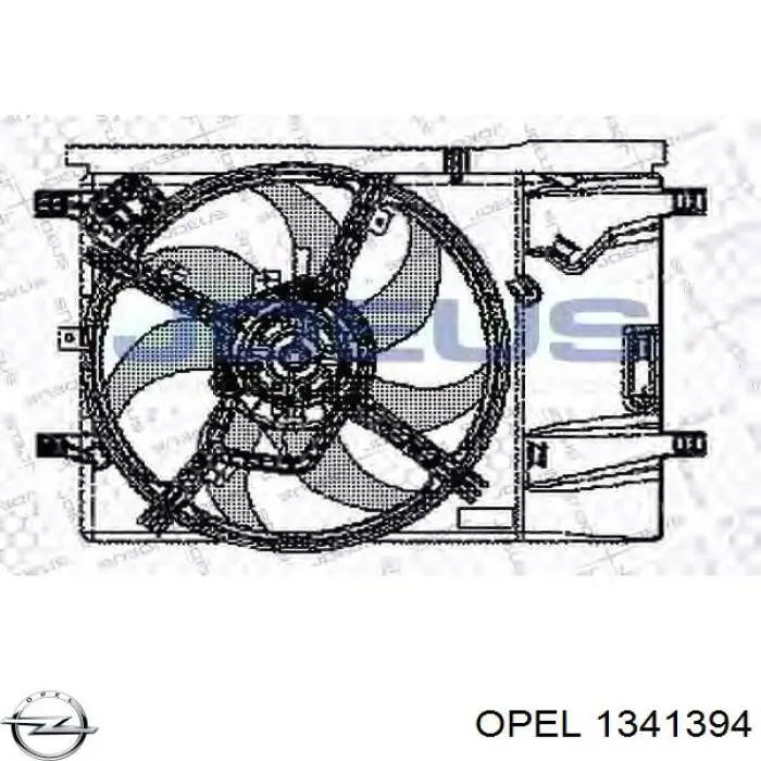 1341394 Opel difusor de radiador, ventilador de refrigeración, condensador del aire acondicionado, completo con motor y rodete