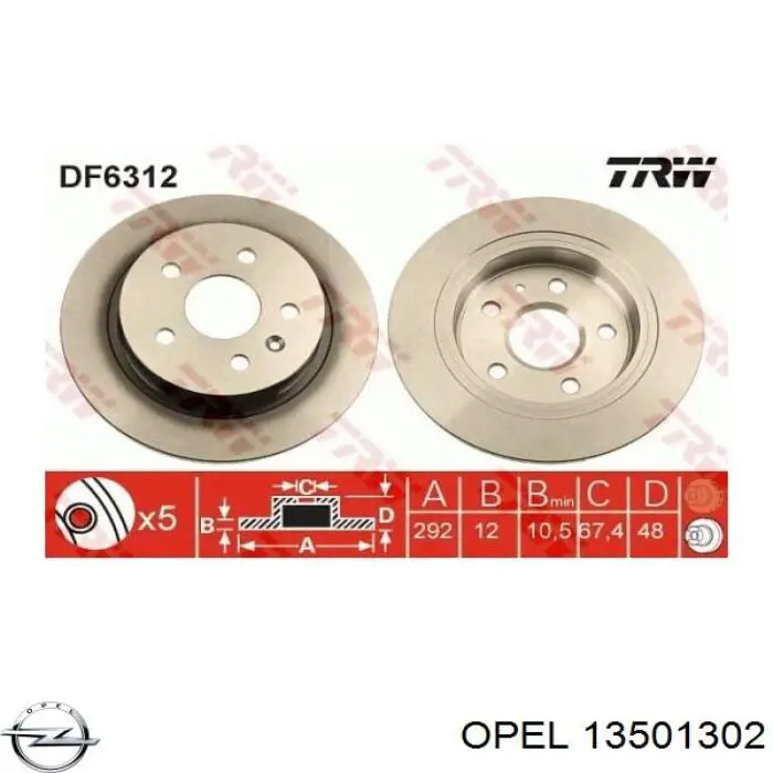 13501302 Opel disco de freno trasero