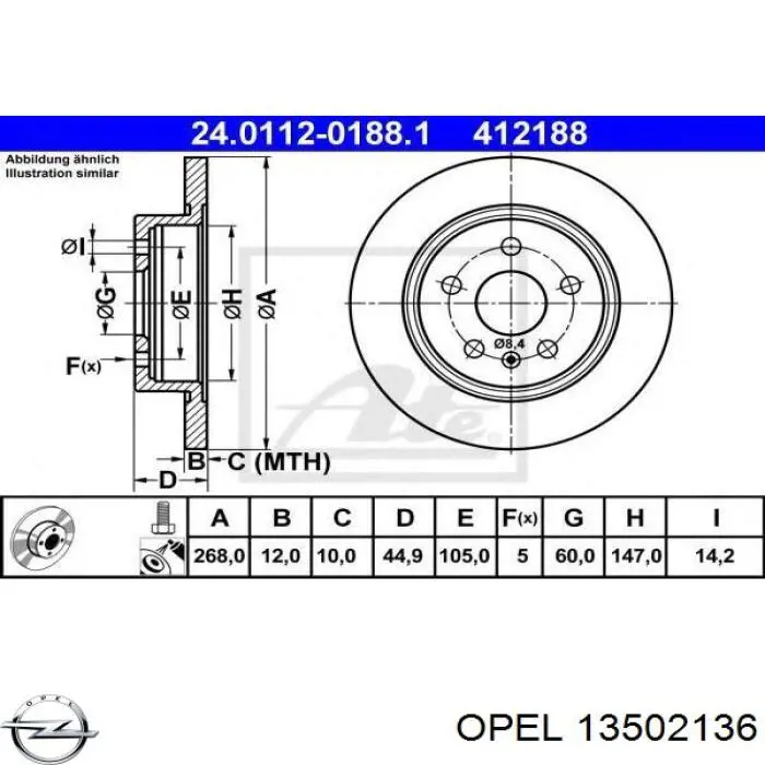 13502136 Opel disco de freno trasero