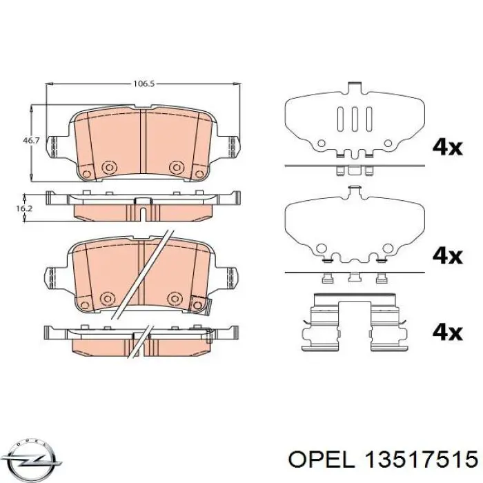 13517515 Opel pastillas de freno traseras