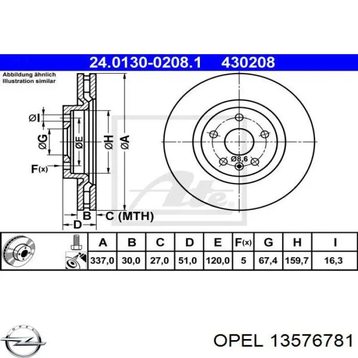 13576781 Opel freno de disco delantero