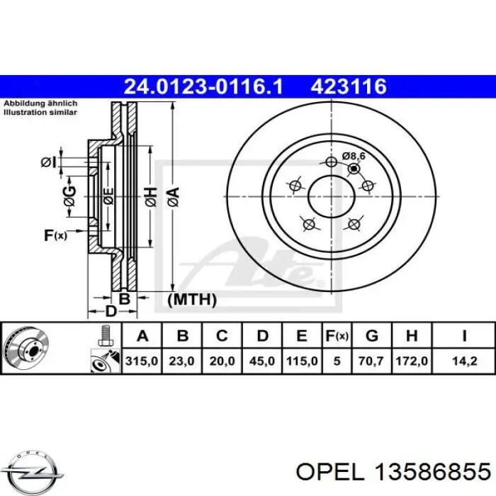 13586855 Opel disco de freno trasero