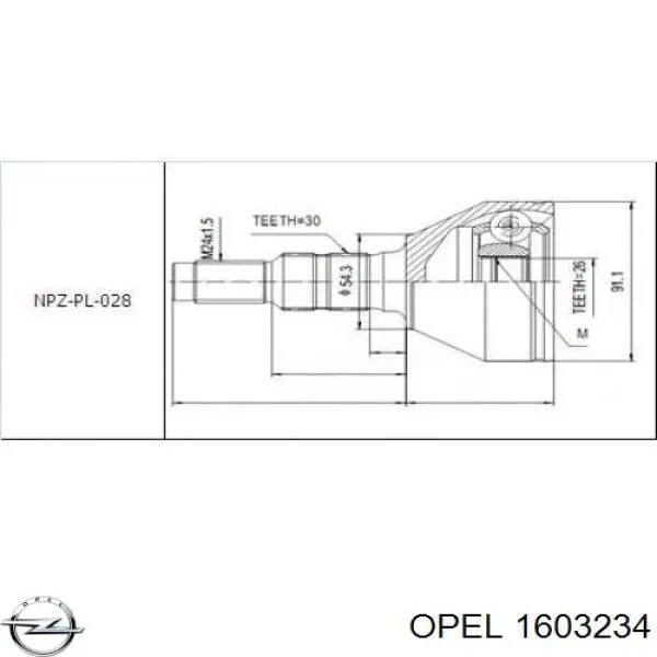 1603234 Opel junta homocinética exterior delantera