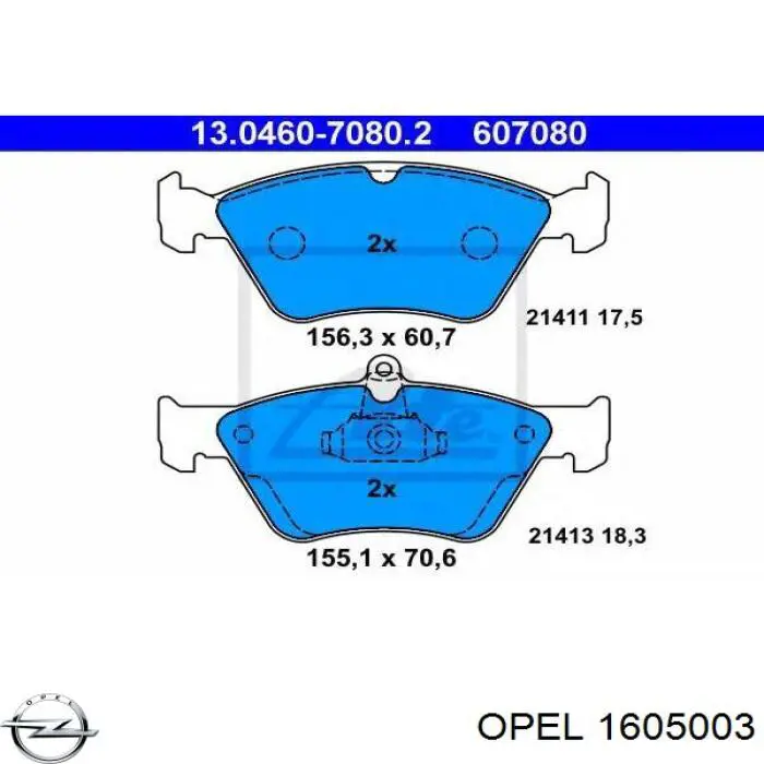 1605003 Opel pastillas de freno delanteras