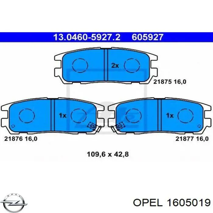 1605019 Opel pastillas de freno traseras