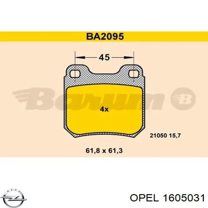 Pastillas traseras Opel 1605031