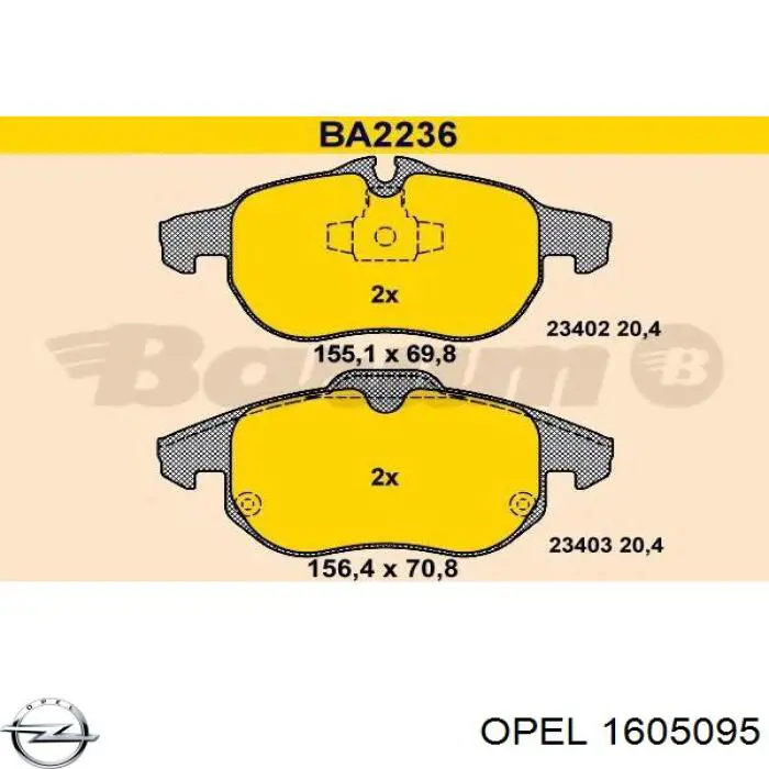 1605095 Opel pastillas de freno delanteras