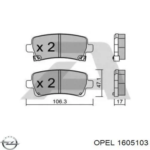 1605103 Opel pastillas de freno traseras