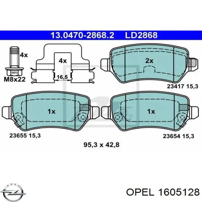 1605128 Opel pastillas de freno traseras