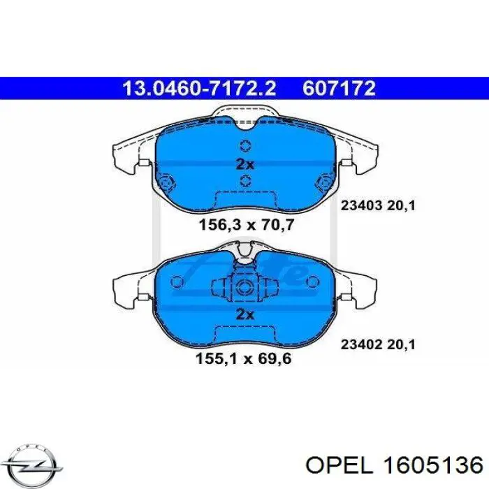 1605136 Opel pastillas de freno delanteras