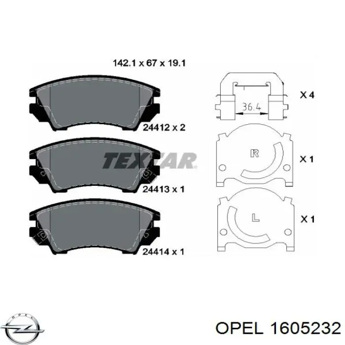 1605232 Opel Pastillas delanteras