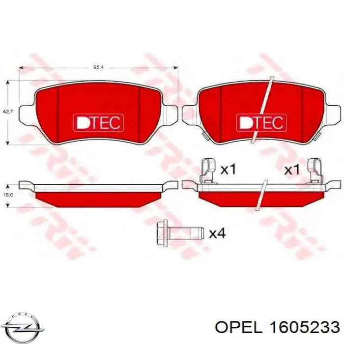 1605233 Opel pastillas de freno traseras