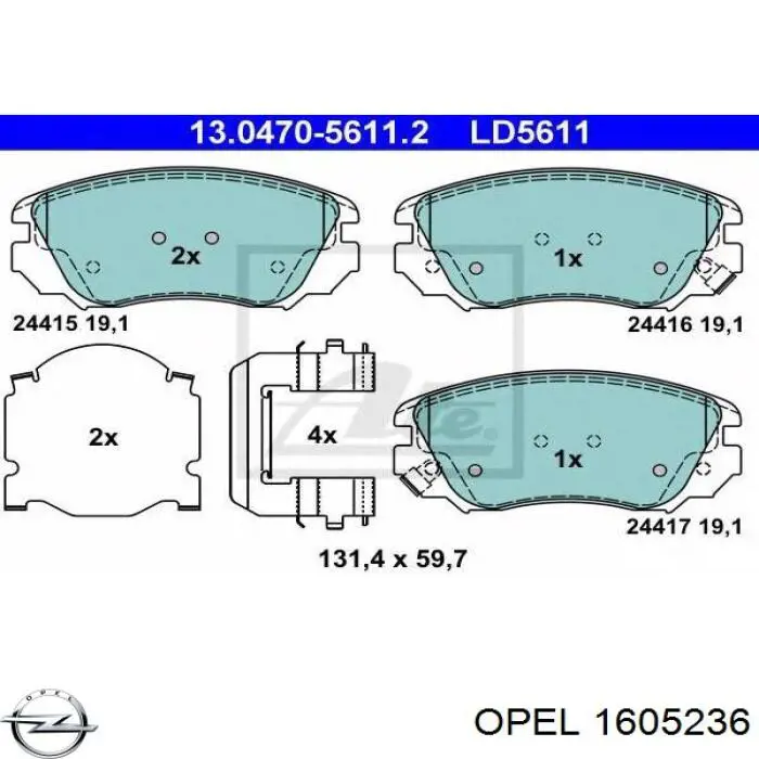 1605236 Opel pastillas de freno delanteras