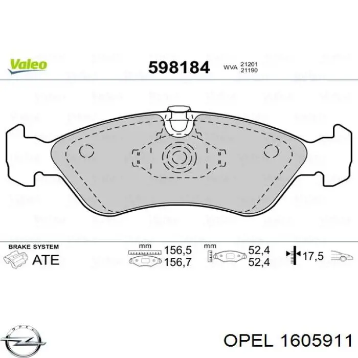 1605911 Opel pastillas de freno delanteras