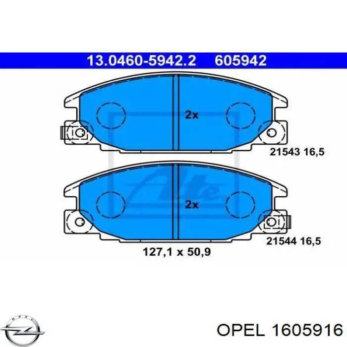 1605916 Opel pastillas de freno delanteras