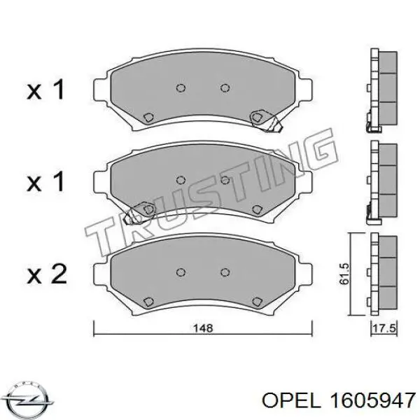 1605947 Opel pastillas de freno delanteras