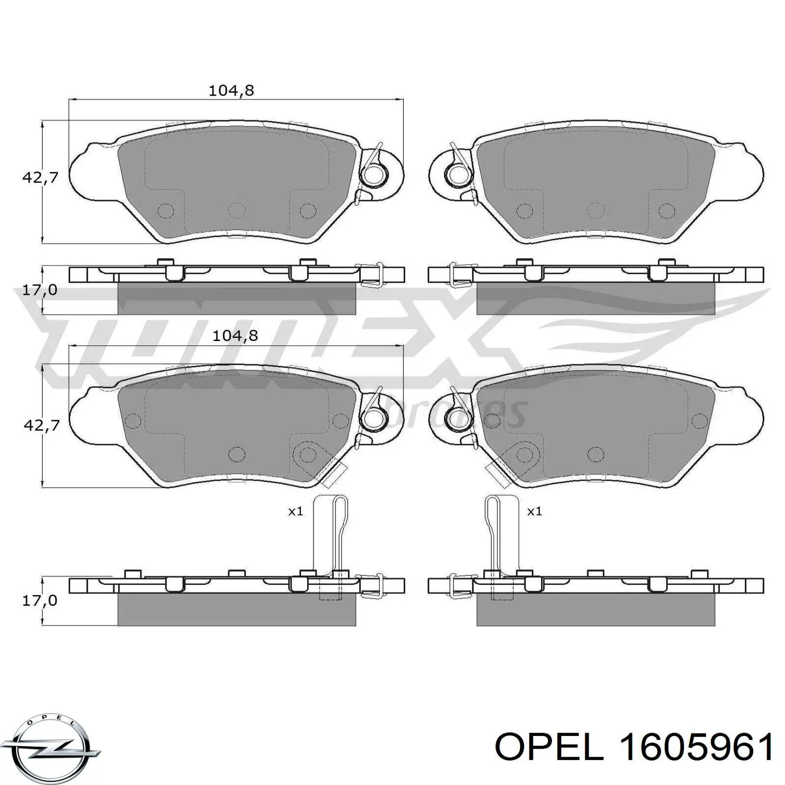 1605961 Opel pastillas de freno traseras