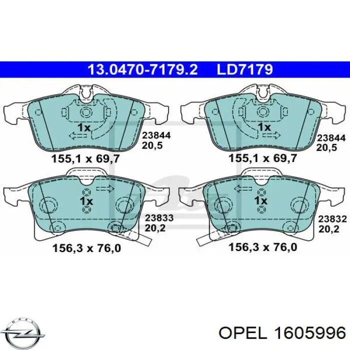 Pastillas de freno 1605996 Opel
