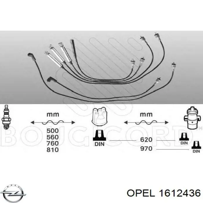 1612436 Opel juego de cables de encendido