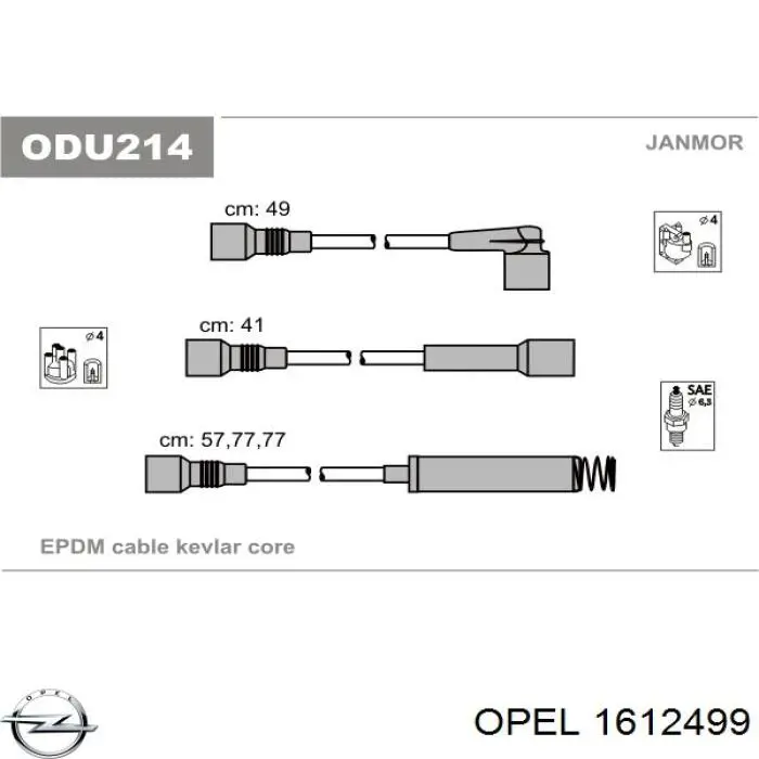 1612499 Opel juego de cables de encendido