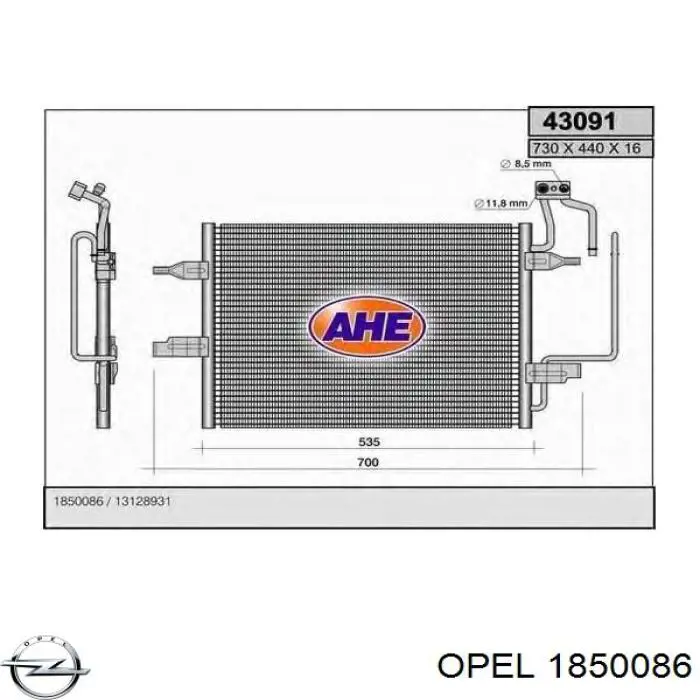 Comprar 1850086 Opel Condensador de aire acondicionado
