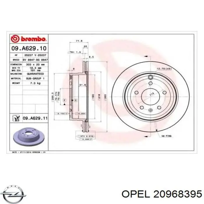 20968395 OPEL Disco de freno trasero