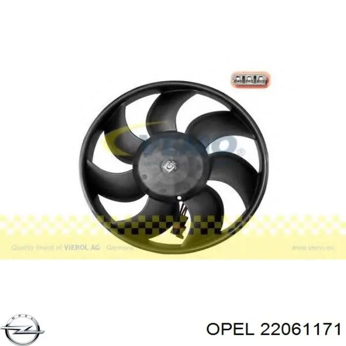 22061171 Opel difusor de radiador, ventilador de refrigeración, condensador del aire acondicionado, completo con motor y rodete
