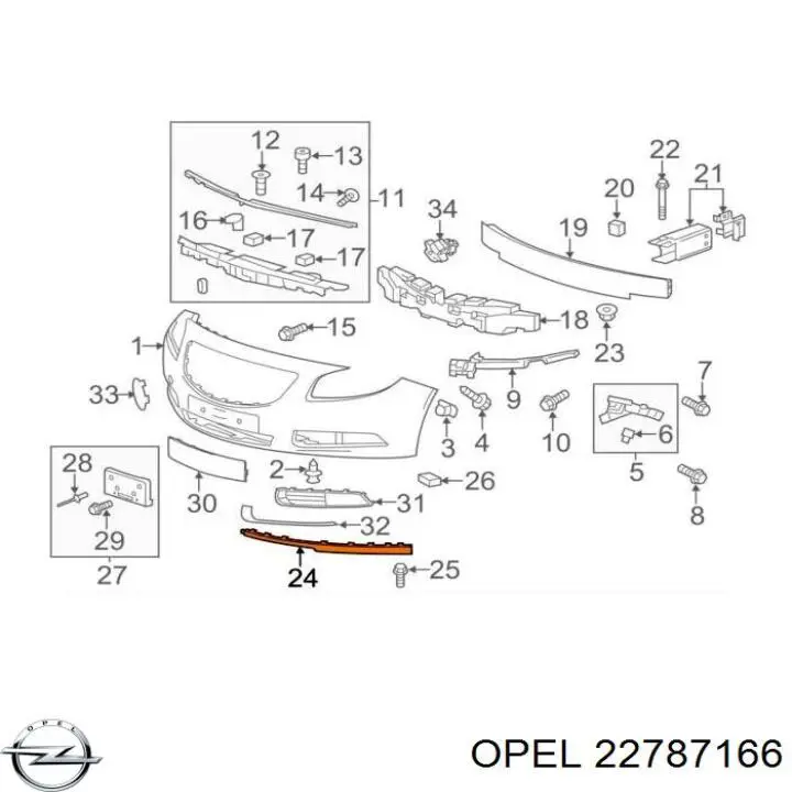 22787166 Opel alerón parachoques delantero izquierda
