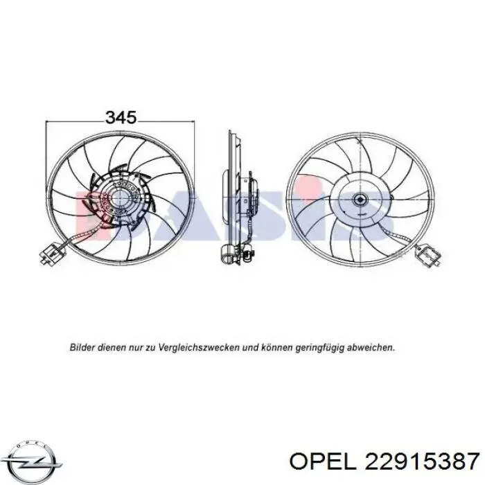 22915387 Opel ventilador (rodete +motor refrigeración del motor con electromotor derecho)