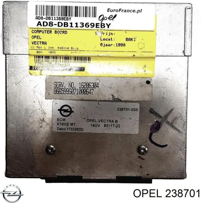 0238701 Opel refuerzo paragolpes trasero