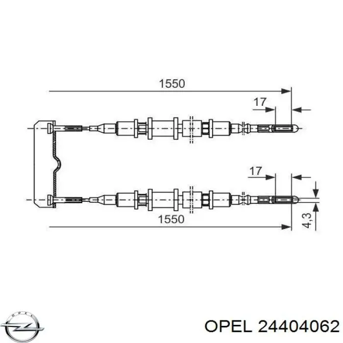 24404062 Opel cable de freno de mano trasero derecho/izquierdo