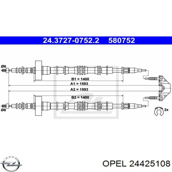24425108 Opel cable de freno de mano trasero derecho/izquierdo