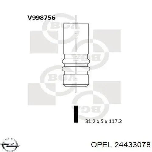 24433078 Opel válvula de admisión