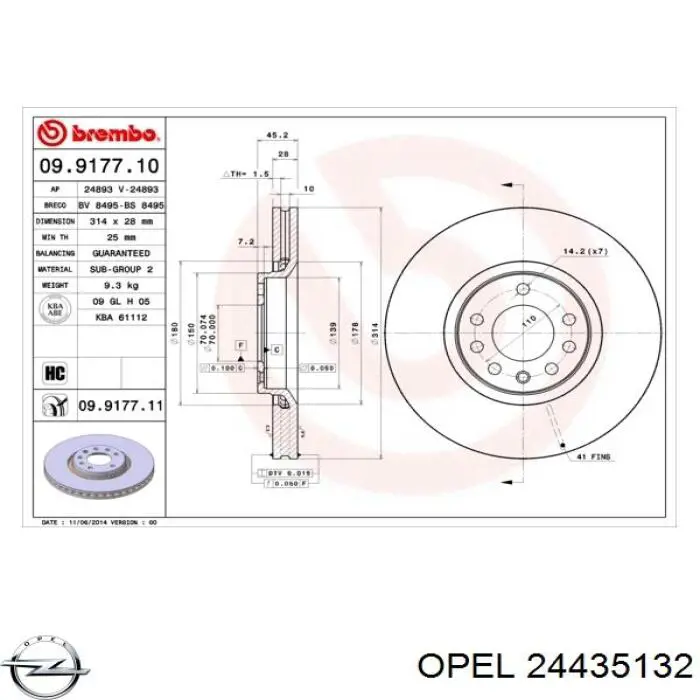 Comprar 24435132 Opel Freno de disco delantero