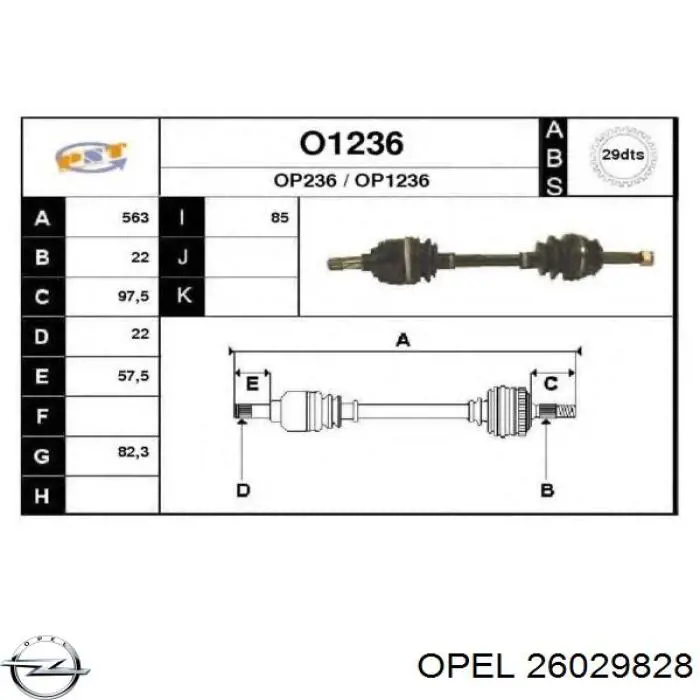 26029828 Opel árbol de transmisión delantero izquierdo