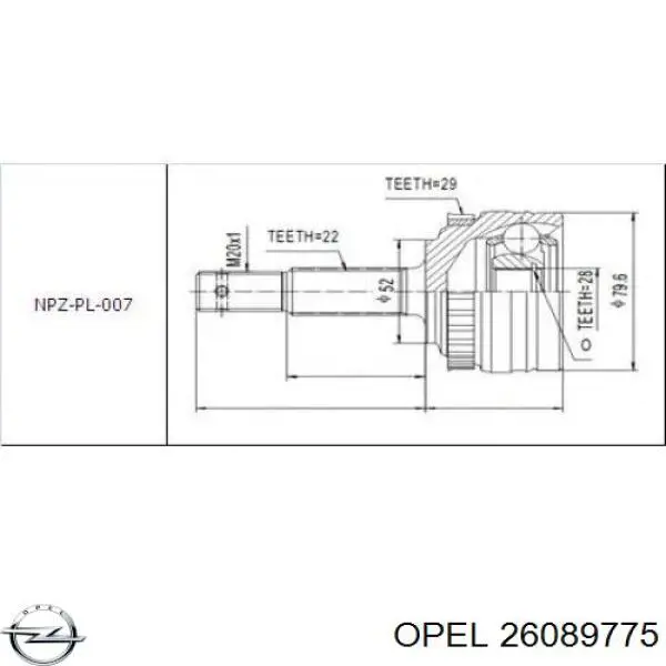 26089775 Opel junta homocinética exterior delantera