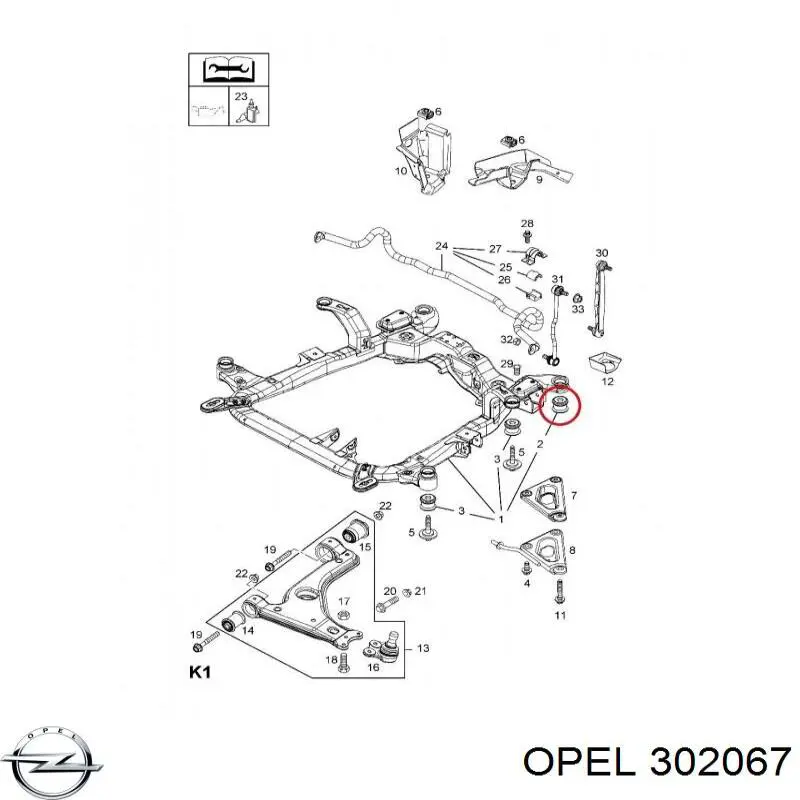 302067 Opel bloqueo silencioso (almohada De La Viga Delantera (Bastidor Auxiliar))